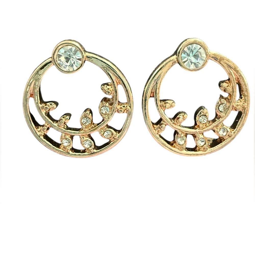 Gold Tone Circular Earrings with Crystal Accents